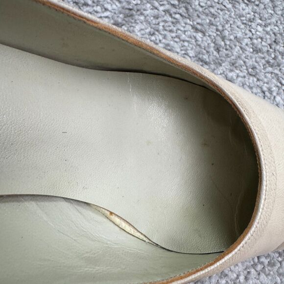 Ervins Zuane Vintage 70's Leather Stacked Block Heels Pumps Womens 5B Beige Work - Picture 11 of 14